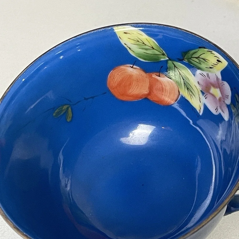 Vintage Occupied Japan Hand Painted Fruit Porcelain Teacup Saucer Gold Gilt
